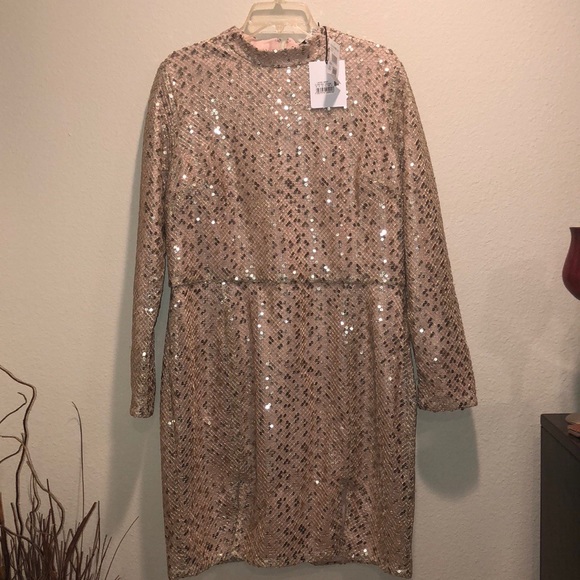 Glamorous Dresses & Skirts - Glamorous Front Slit Sequin Dress Nude Sz 14